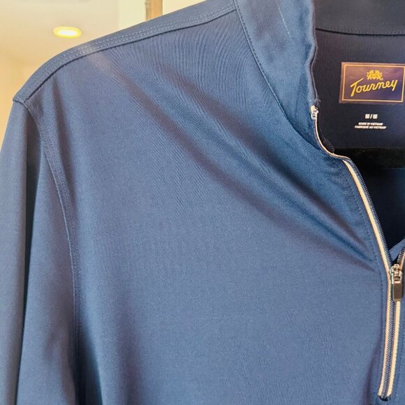 Tourney Golf 1/4 Zip Pullover ⛳️ Navy Blue M Gold Crest | Performance Stretch - Picture 8 of 10